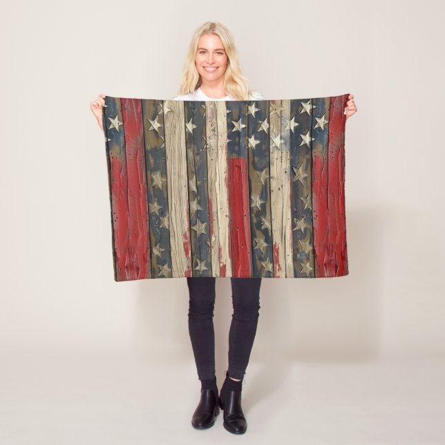 Country/Primitive Distressed Americana Fleece Blanket (In Situ)
