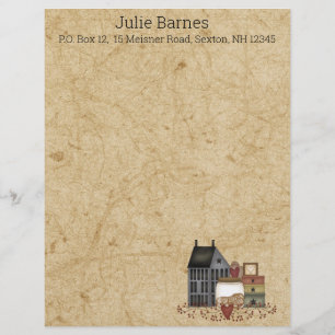  Country Primitive Folk Art Blue Saltbox Home  Custom Letterhead