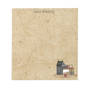  Country Primitive Folk Art Blue Saltbox Home   Notepad