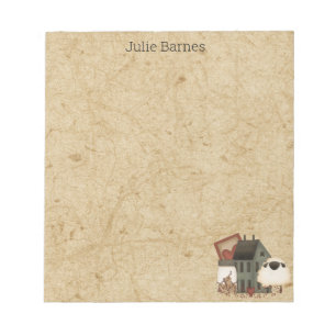  Country Primitive Folk Art Green Saltbox Home  Notepad