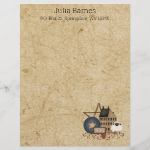 Country Primitive Mustard Yellow Saltbox and Decor Custom Letterhead