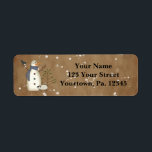 Country Primitive Snowman Address Label Return Address Label<br><div class="desc">This Country Primitive Snowman Address Label features a primitive snowman with a vintage paper look background. Great for all your Primitive Holiday or Country Mailings.</div>