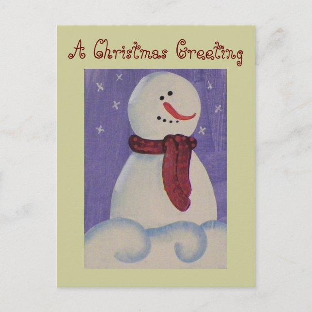 Country Primitive Snowman Holiday Postcard (Front)
