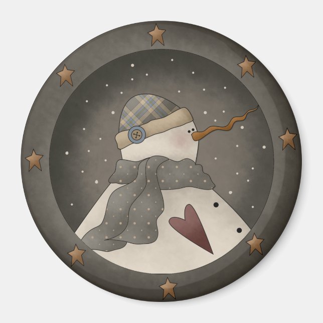 Country Primitive Snowman Magnet (Front)