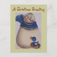 Country Primitive Snowman with Blue Bird