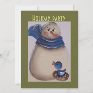 Country Primitive Snowman with Blue Bird Invitation