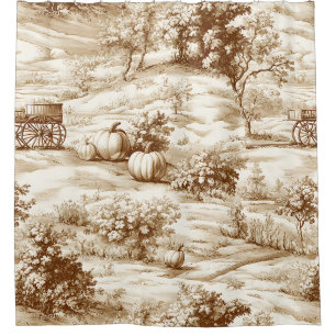 Country Pumpkin Toile in Warm Sepia Pattern Shower Curtain