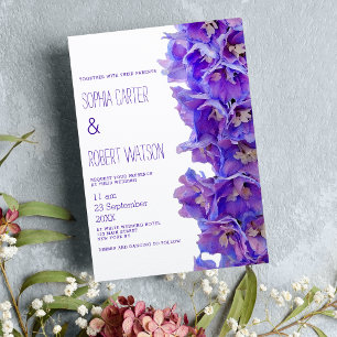 Country purple lavender delphinium flowers wedding invitation