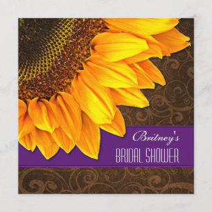 Country Purple Sunflower Bridal Shower Invitations