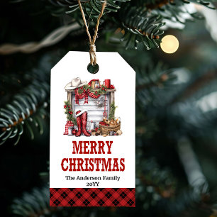 Country ranch Christmas tag with horseshoe design