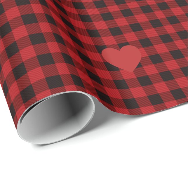 Country red and black plaid - heart detail wrapping paper (Roll Corner)