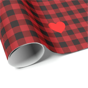 Country red and black plaid - heart detail wrapping paper