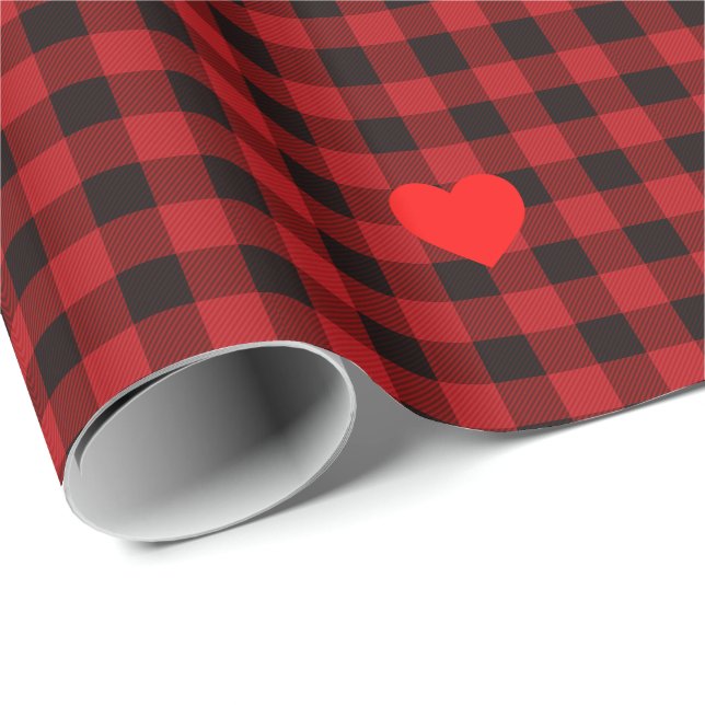 Country red and black plaid - heart detail wrapping paper (Roll Corner)