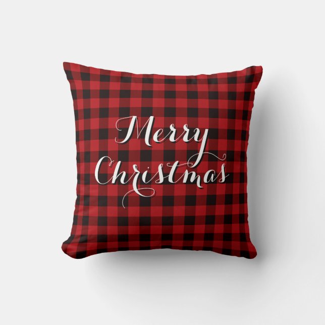 Country red and black plaid - Merry Christmas Cushion (Front)