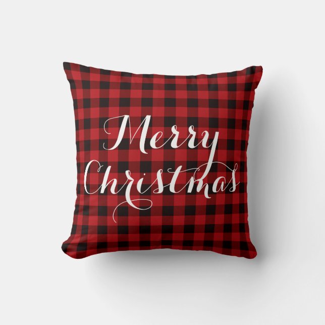 Country red and black plaid - Merry Christmas Cushion (Front)