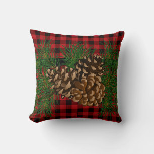 Country red and black plaid pine cone cushion