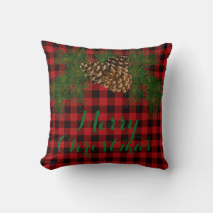 Country red and black plaid pine cone cushion