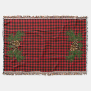 Country red and black plaid pine cone throw blanket