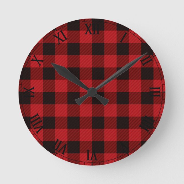 Country red and black plaid round clock (Front)