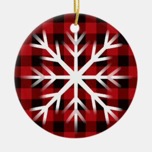 Country red and black plaid -snowflake / ceramic ornament