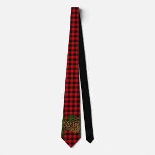 Country red and black plaid with pine cone tie