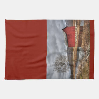 Country Red Barn Reflecting in the Pond Dish Towel