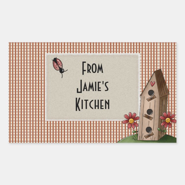 Country Red Gingham Checks Rectangular Sticker (Front)