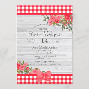 Country Red Gingham Floral Baby Shower Invitation