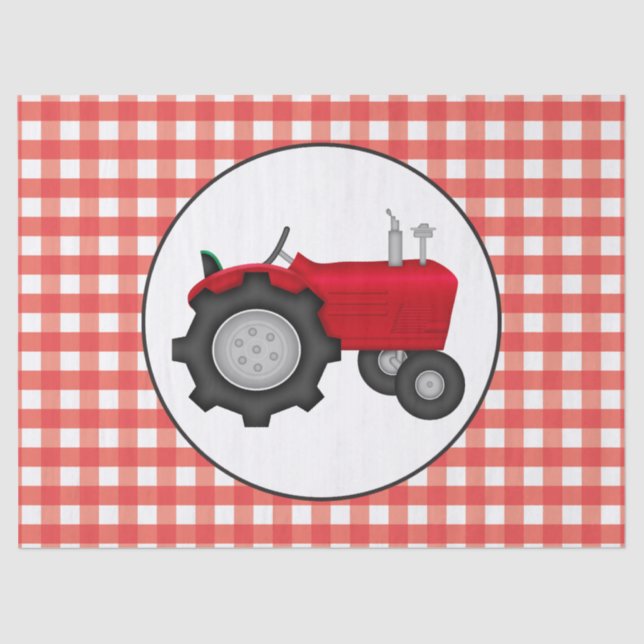 Country red tractor party gingham style tissue tissue paper (Front)