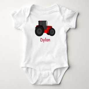 Country Red Tractor with Your Baby Name Romper Baby Bodysuit