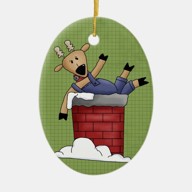 Country Reindeer Ceramic Christmas Ornament (Front)