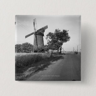 Country road and traditional windmill 15 cm square badge