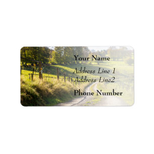 Country Road Between Green Meadows Landscape Label