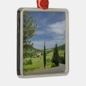 Country road curving between cypress trees in metal ornament (Right)