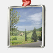 Country road curving between cypress trees in metal ornament (Left)
