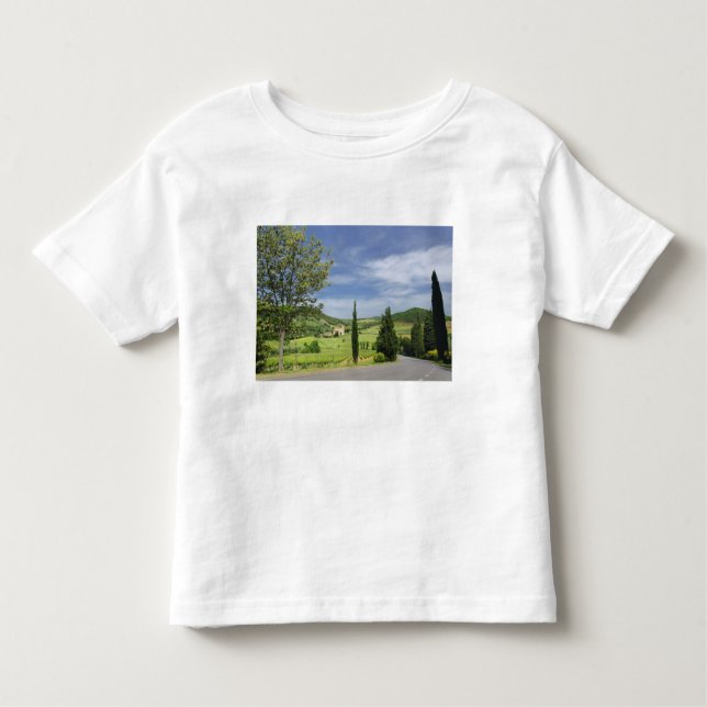 Country road curving between cypress trees in toddler T-Shirt (Front)