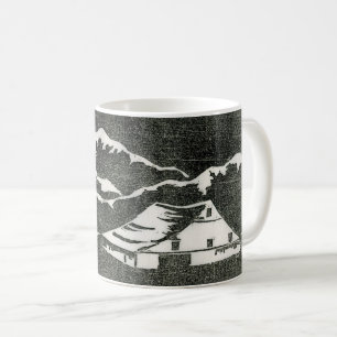 Country Road Mug black and white woodcut barn