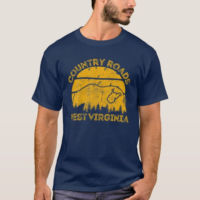 Country Roads Bear West Virginia Map Nature Outdoo T-Shirt (Front)