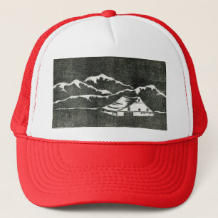 Country Roads hay field and barn black, white Hat