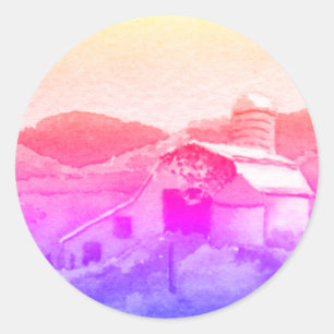 Country Roads rustic white barn and silos Sticker