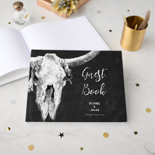 Country Rodeo Western Black And White Bull Skull Guest Book
