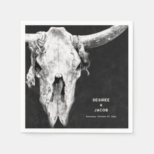Country Rodeo Western Black And White Bull Skull Napkin