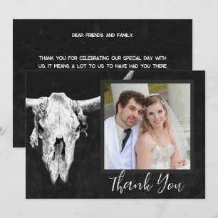 Country Rodeo Western Black White Bull Skull Photo Thank You Card
