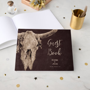 Country Rodeo Western Brown Bull Skull Guest Book