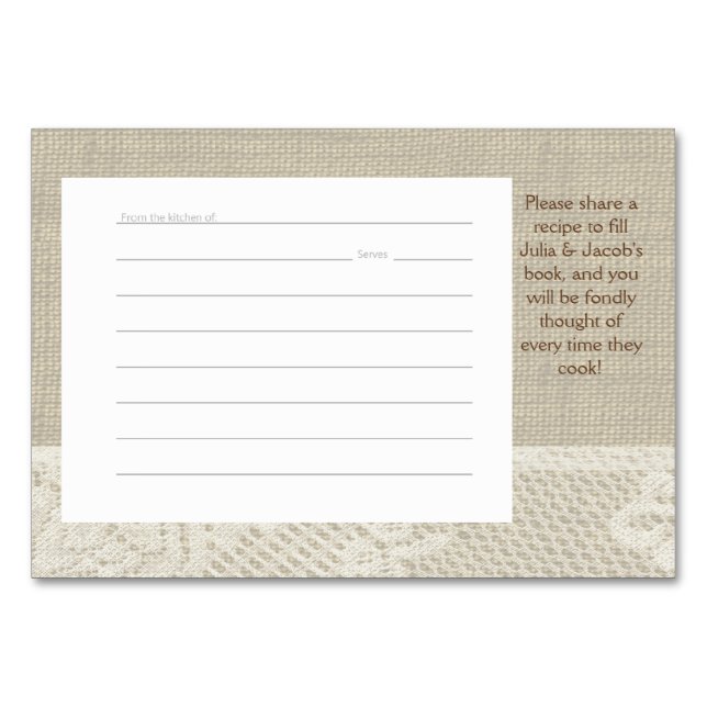 Country Romance Burlap and Lace Recipe Cards (Front)