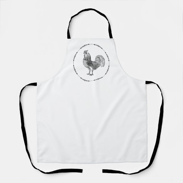 Country Rooster Black and White Apron (Front)