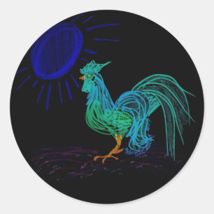 Country Rooster (Black) Classic Round Sticker