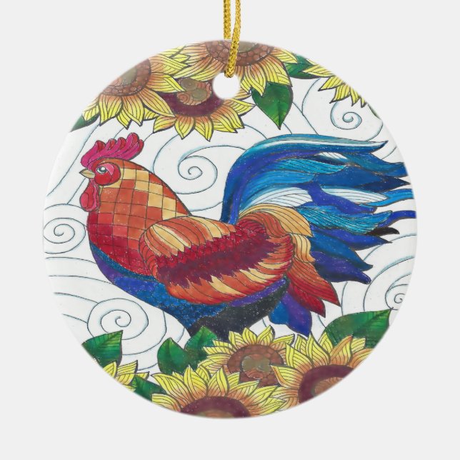 Country Rooster Ceramic Tree Decoration (Front)