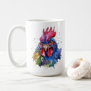 Country Rooster Chicken Watercolor Style Coffee Mug