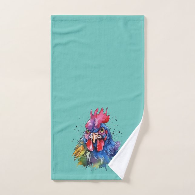 Country Rooster Chicken Watercolor Style Hand Towel (Hand Towel)